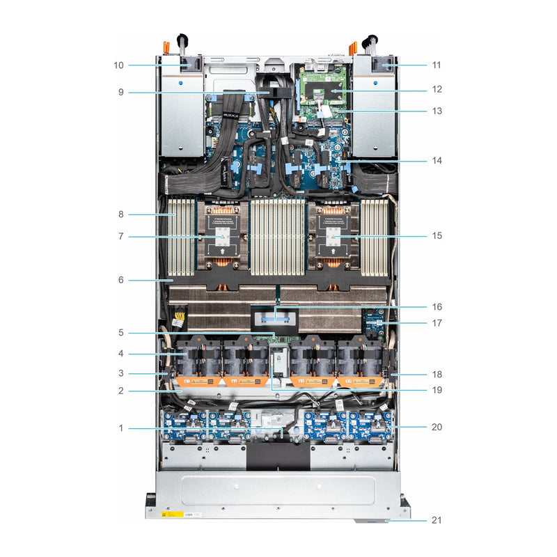 Dell PowerEdge XE7745 internal view, CPU zone