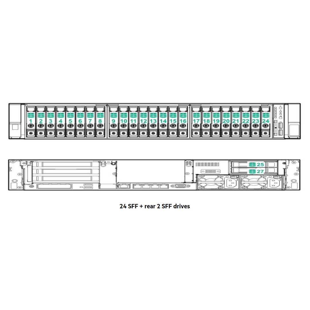 HPE ProLiant DL380 (G11) 5416S 2.0GHz 16 Core 1P 32GB-R MR408I-O NC 8SFF 800W PS Server | P52561-B21