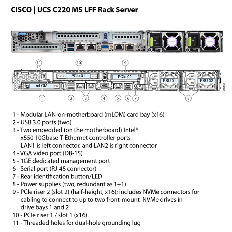 Cisco Ucs C220 M5 4X 3.5" Lff Chassis | UCSC-C220-M5L