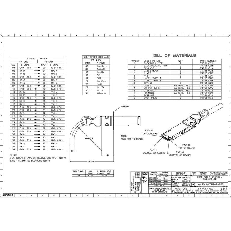 NetApp X6558-R6 - 2m Data Cable with Plug QSFP/QSFP | SAS Cntlr-Shelf/Shelf-Shelf/HA,