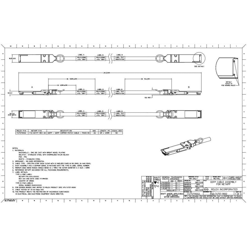 NetApp X6558-R6 - 2m Data Cable with Plug QSFP/QSFP | SAS Cntlr-Shelf/Shelf-Shelf/HA,