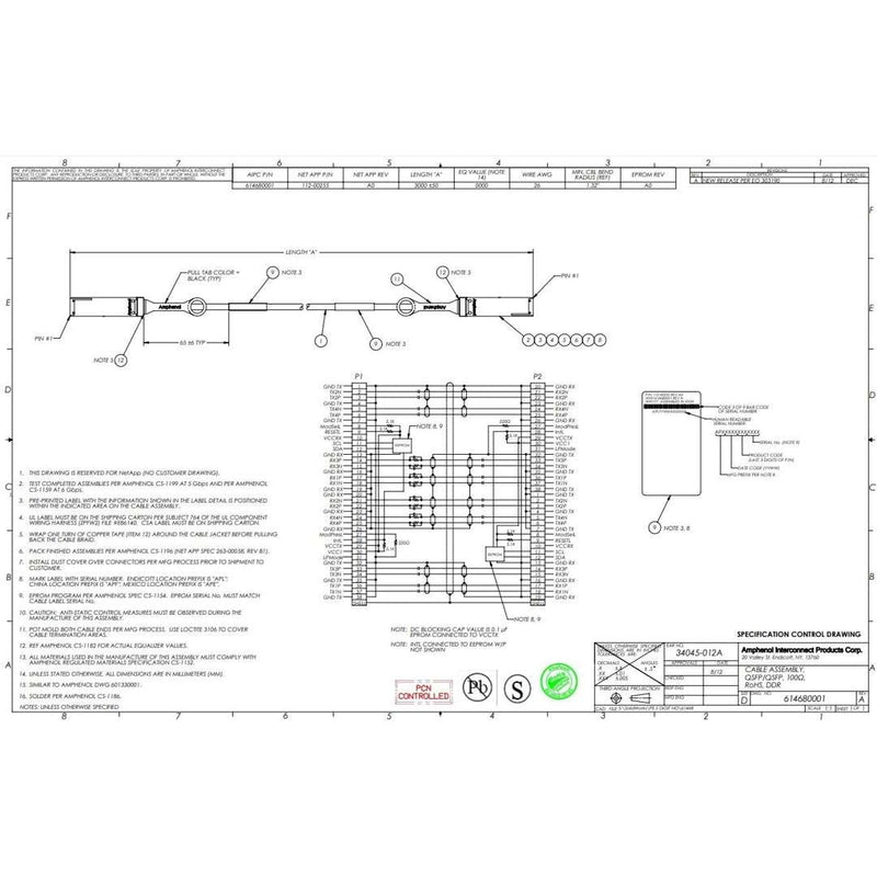 NetApp X6595-R6 - 3m Data Cable with Plug QSFP/QSFP | SAS Cntlr-Shelf/Shelf-Shelf/HA,