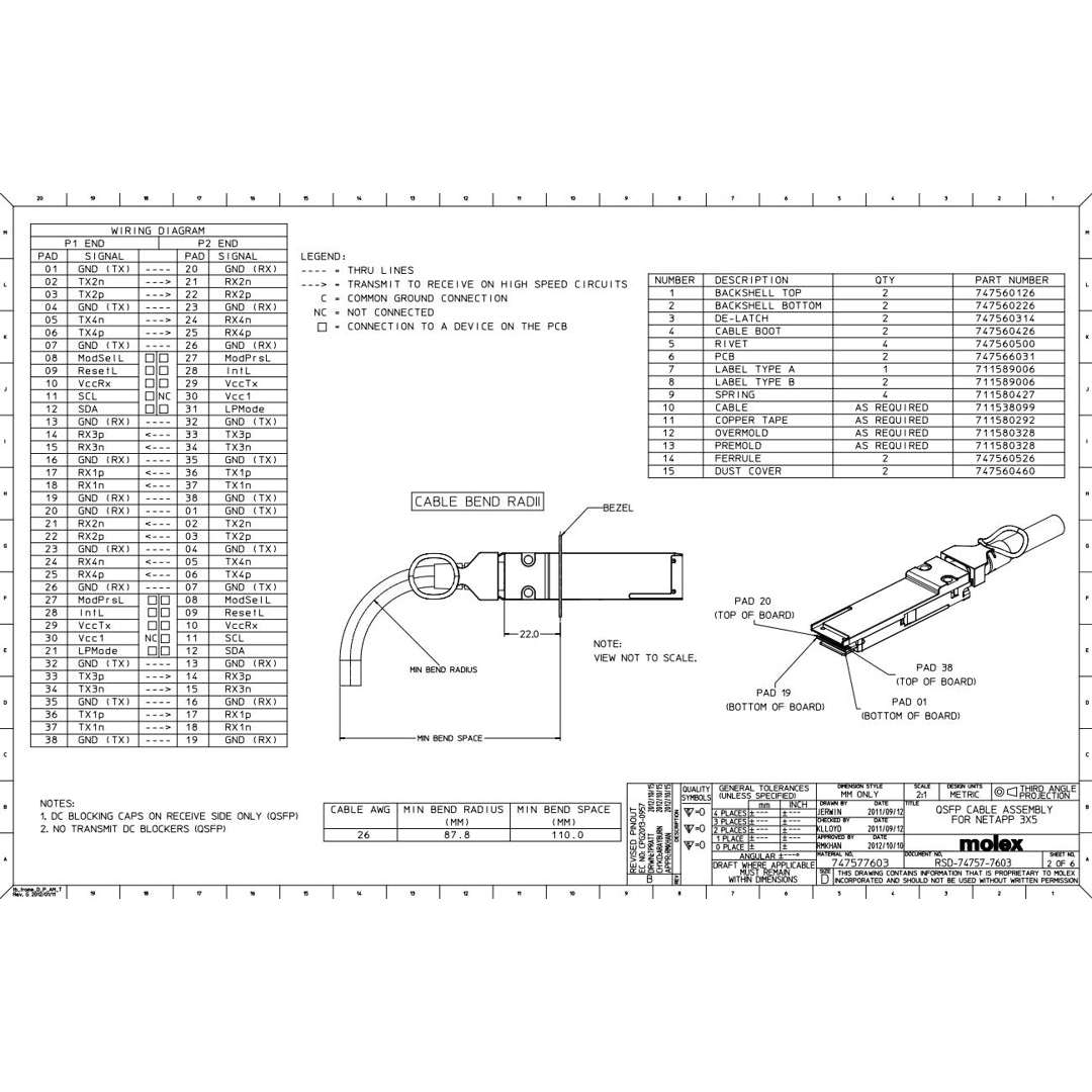 NetApp X6595-R6 - 3m Data Cable with Plug QSFP/QSFP | SAS Cntlr-Shelf/Shelf-Shelf/HA,