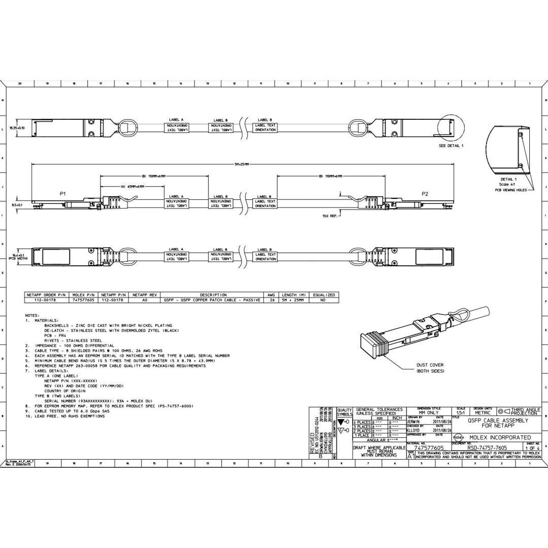 NetApp X6559-R6 - 5m Data Cable with Plug QSFP/QSFP | SAS Cntlr-Shelf/Shelf-Shelf/HA,