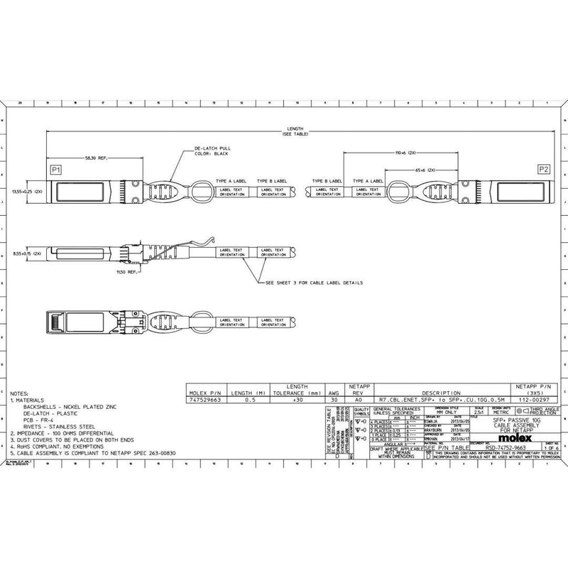 NetApp X6566B-05-R6 - 0.5m Data Cable with Plug SFP+/SFP+ | Cu, Twinax, 10Gb, SFP+/SFP+,
