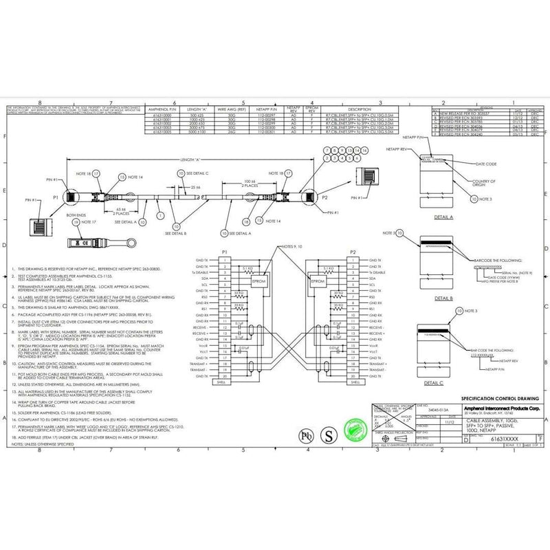 NetApp X6566B-2-R6 - 2m Data Cable with Plug SFP+/SFP+ | Cu, Twinax, 10Gb, SFP+/SFP+,