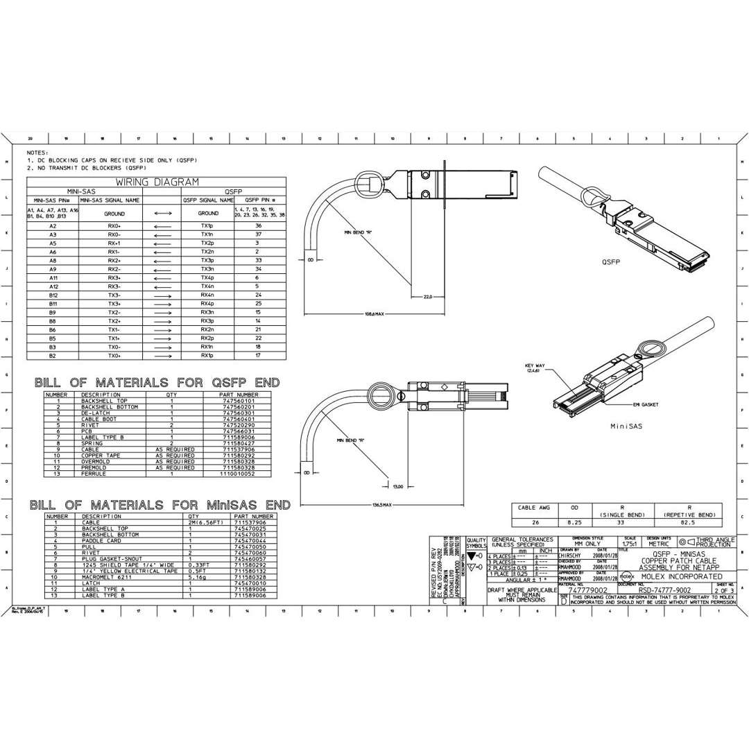 NetApp X6543A-R6 - 2m Data Cable with Plug miniSAS/QSFP | miniSAS Cntlr-Shelf,