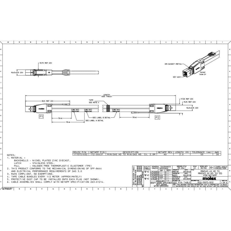 NetApp X-26005-00 - 2m Data Cable with Plug MiniSAS HD/MiniSAS HD | miniSAS HD-miniSAS HD, SAS3,