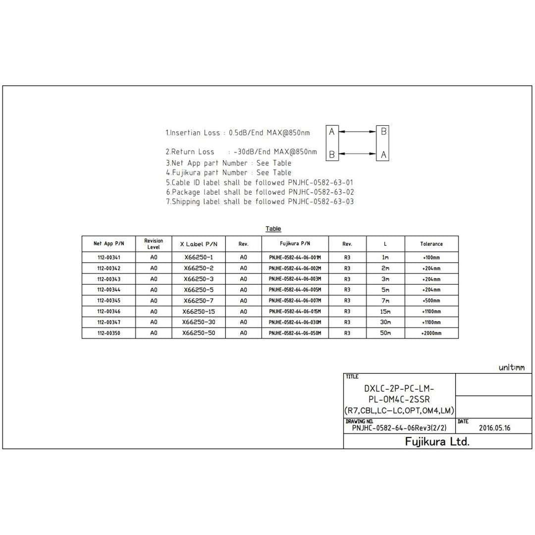 NetApp X66250-15 - 15m size_50µmData Cable with Plug LC/LC | Opt, OM4, 50µm, LC/LC,
