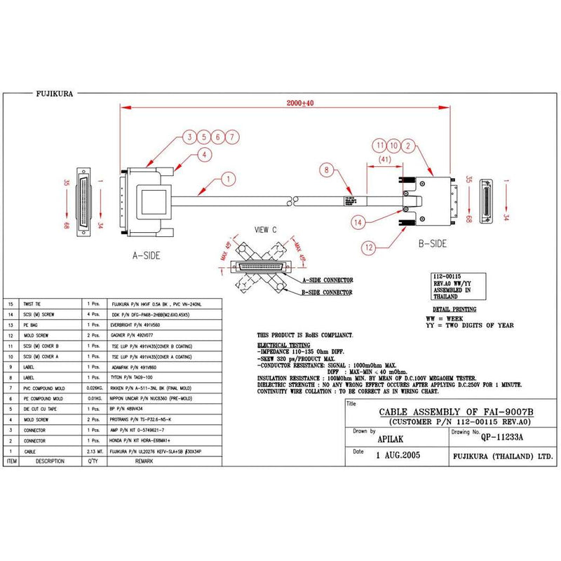 NetApp X6513-R6 - 2m Data Cable with Plug LVD/LVD | SCSI, LVD,