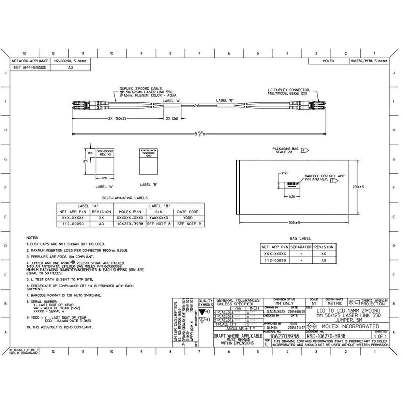 NetApp X6536-R6 - 5m 50µmData Cable with Plug LC/LC | Cable, Opt, OM3, 50µm, LC/LC,