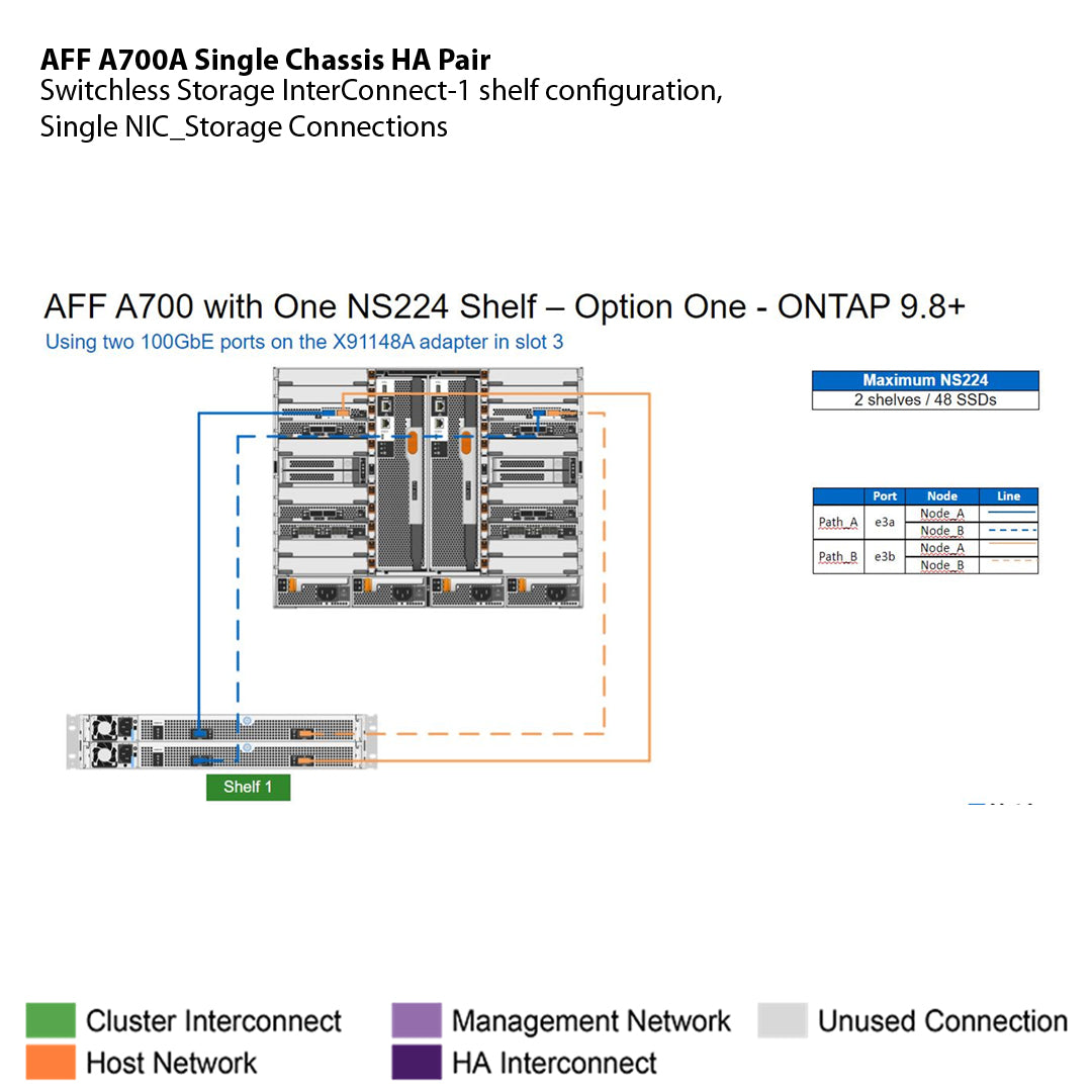 NetApp AFF A700 Single Chassis HA Pair Filer Head (AFF-A700A)