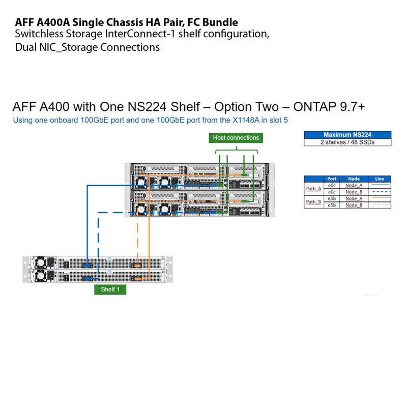 NetApp AFF A400A Single Chassis HA Pair, FC Bundle Filer Head (AFF A400A-004)