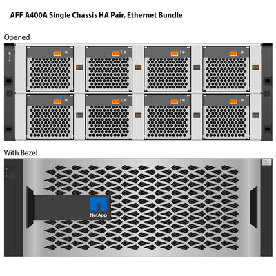 NetApp AFF A400A Single Chassis HA Pair, Ethernet Bundle Filer Head (AFF A400A-003)