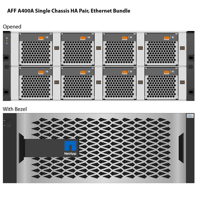 NetApp AFF A400A Single Chassis HA Pair, Ethernet Bundle Filer Head (AFF A400A-003)