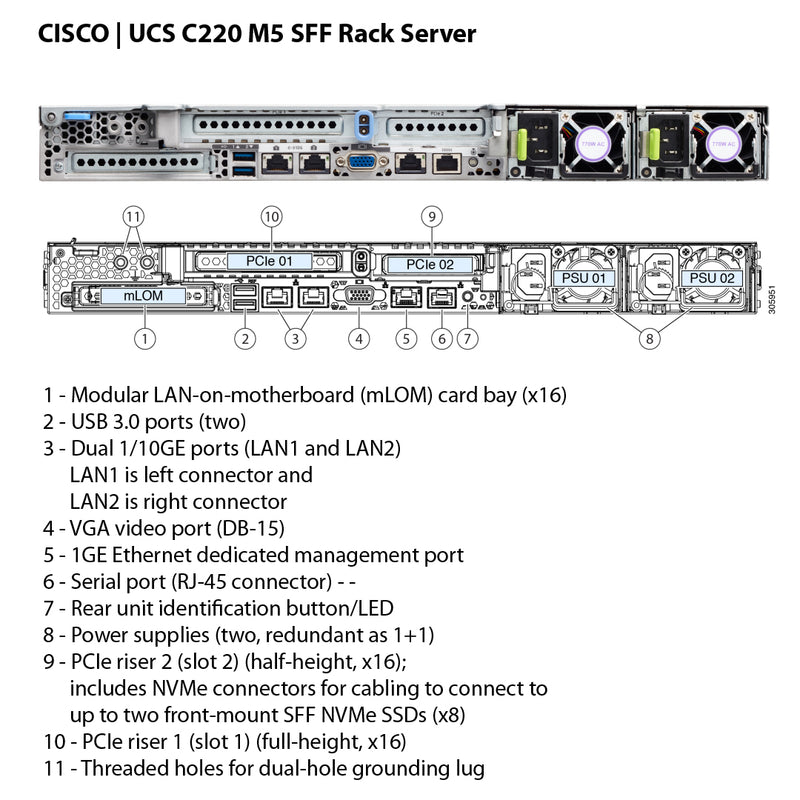 Cisco C220 M5 2.5" 10SFF Rack Base Server
