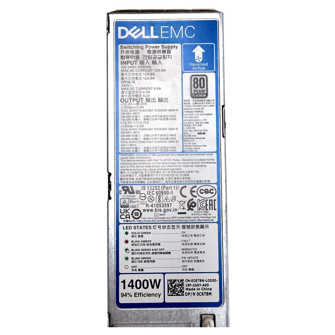 Dell Platinum 80+ 1400W Reverse Air Flow (RAF) 60mm Power Supply Unit (PSU) | C6T8M