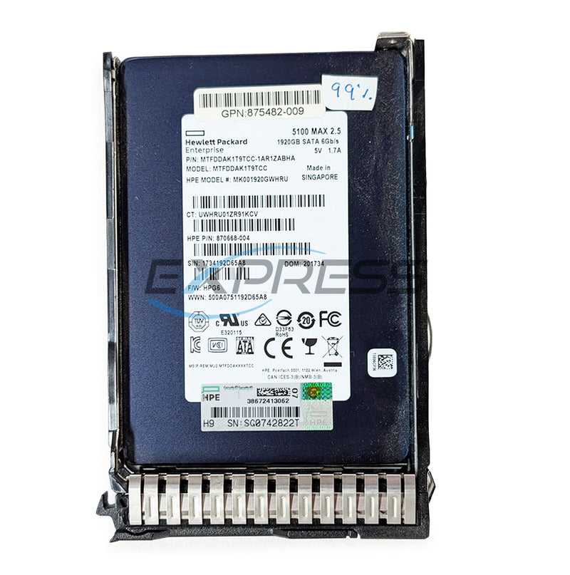 HPE 2.5" 1.92TB SATA 6Gbps MU SSD | 870668-004
