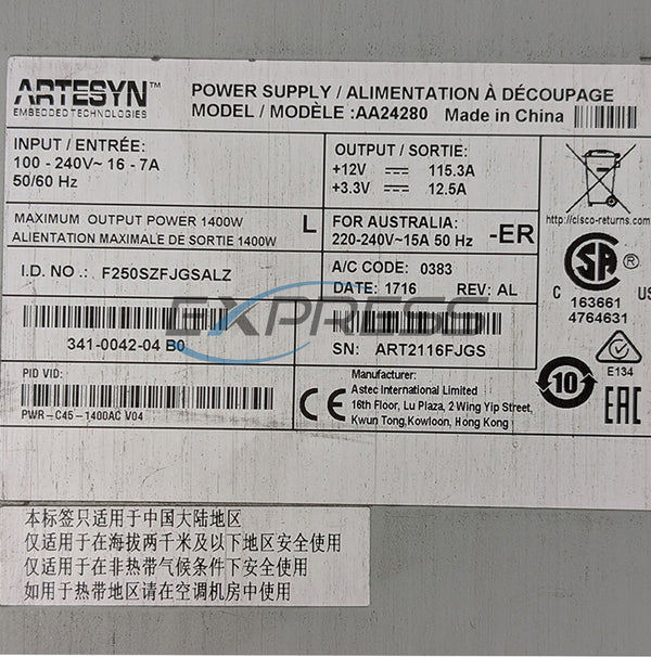 Cisco Catalyst 4500 1400W AC Power Supply Unit (PSU) | PWR-C45-1400AC