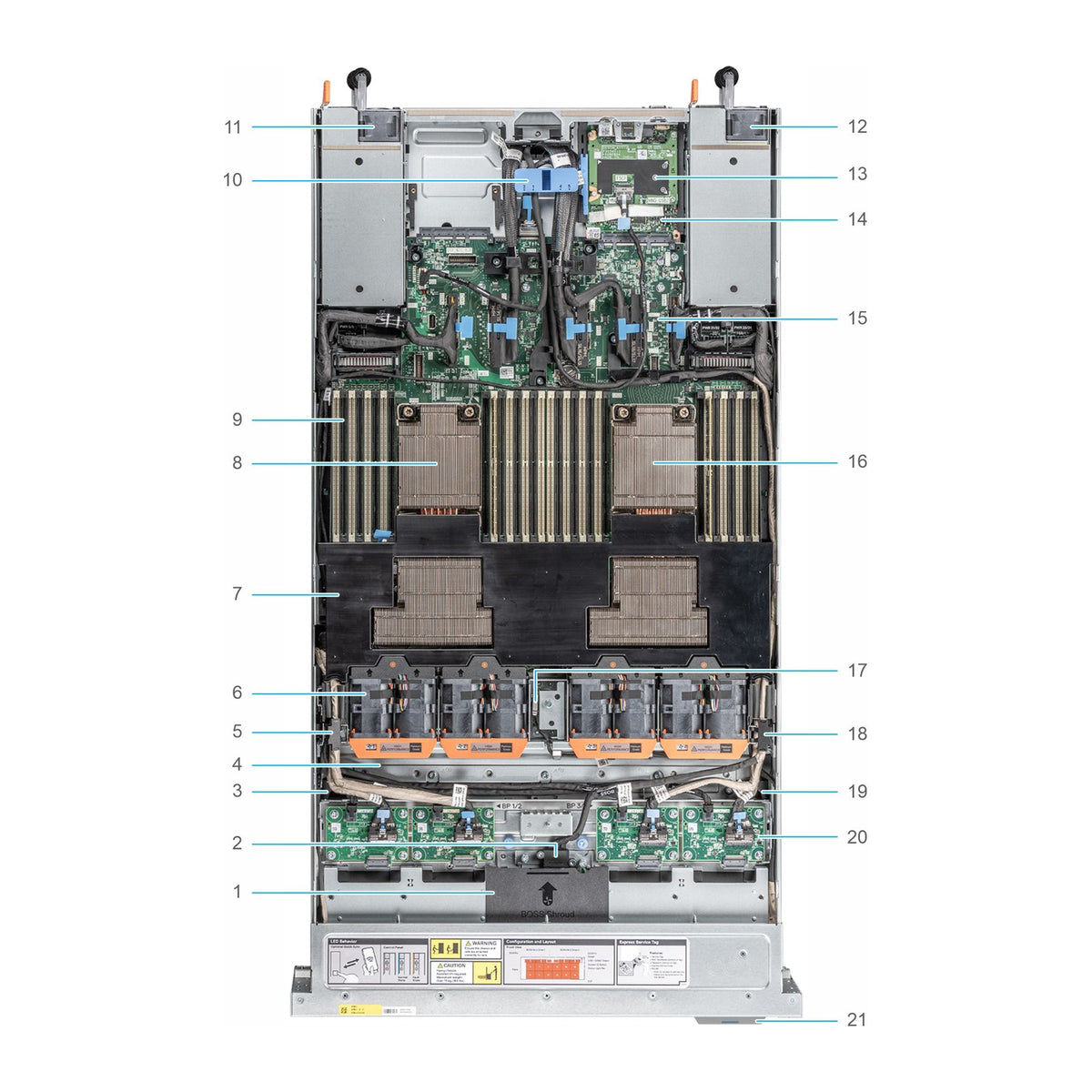 Dell PowerEdge XE7740 internal view, CPU zone