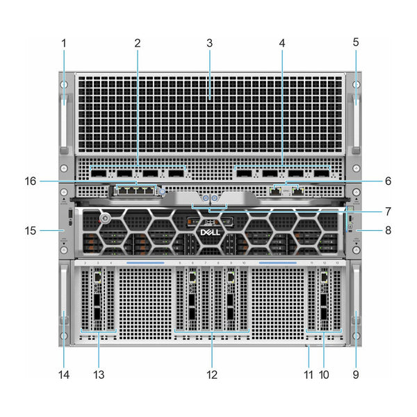 Dell PowerEdge XE9785 front view with B300 GPUs and OSFP ports