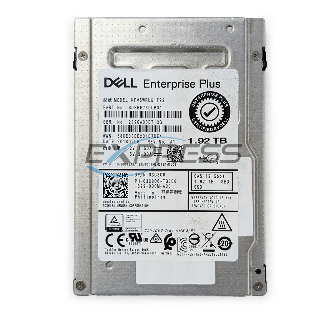 Dell 2.5" 1.92TB SAS 12Gbps Ep+ RI SED SSD | 3C8C6