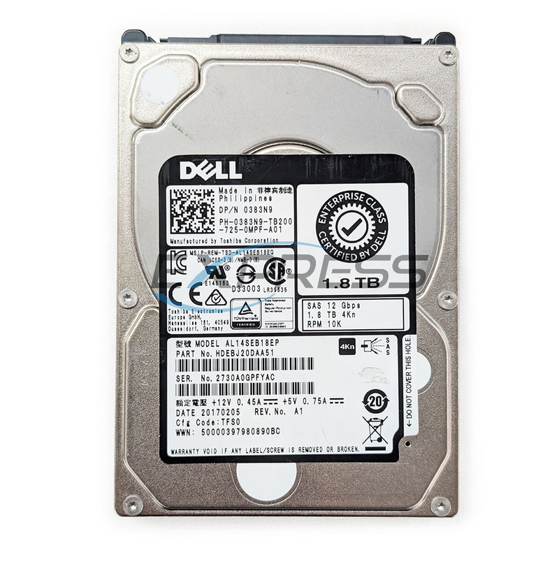 Dell 1.8TB 2.5" 10K SAS 12Gbps 4Kn HDD | 383N9
