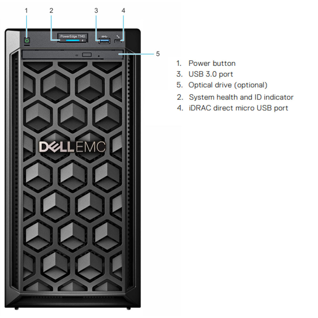 PET140-4x3.5 | Refurbished Dell PowerEdge T140 Tower Server Chassis (4x3.5")