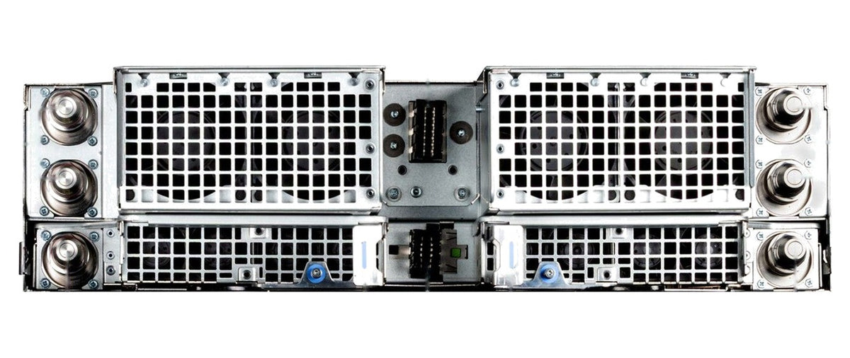 Dell PowerEdge XE9785L compute node rear view with coolant quick disconnects and fans