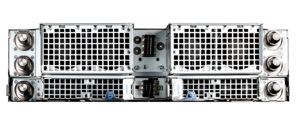 Dell PowerEdge XE9785L compute node rear view with coolant quick disconnects and fans