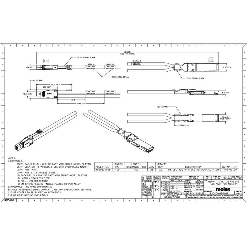 NetApp X66020A-R6 - 1m Data Cable with Plug MiniSAS HD/QSFP | Storage, MiniSAS HD/QSFP, 12Gb,
