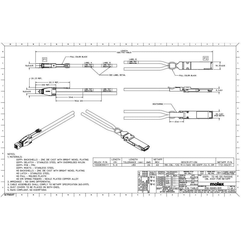 Netapp miniSAS-HD to QSFP 5M SAS 12Gbps Data Cable (112-00431) | X66022A-R6