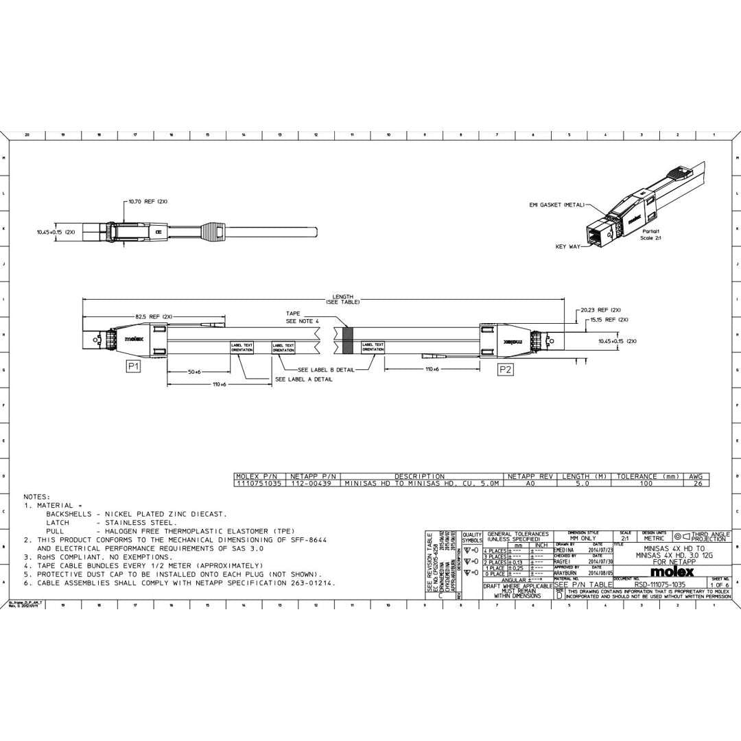 NetApp X66034A - 5m Data Cable with Plug MiniSAS HD/MiniSAS HD | miniSAS HD/miniSAS HD,