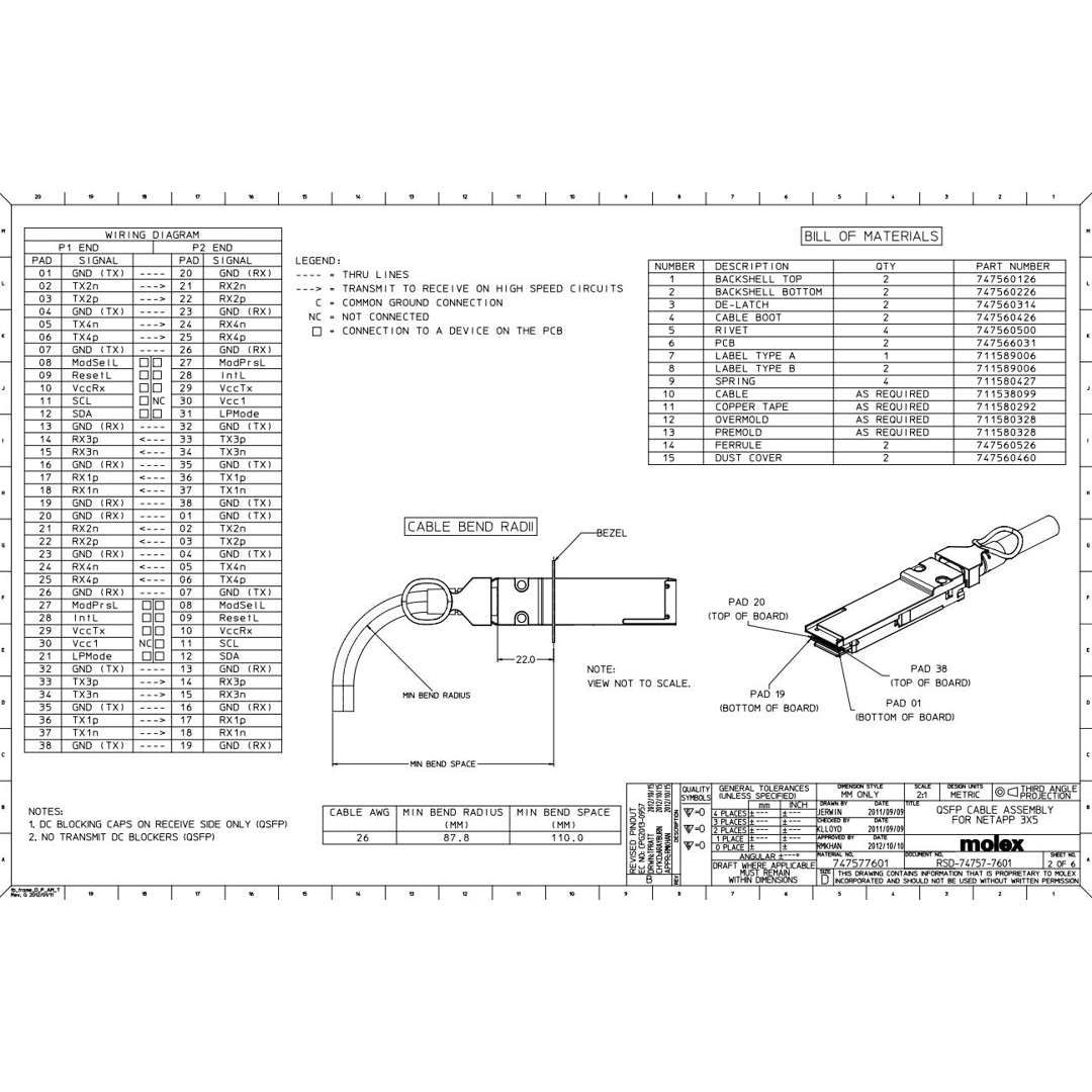 NetApp X6594-R6 - 1m Data Cable with Plug QSFP/QSFP | SAS Cntlr-Shelf/Shelf-Shelf/HA,