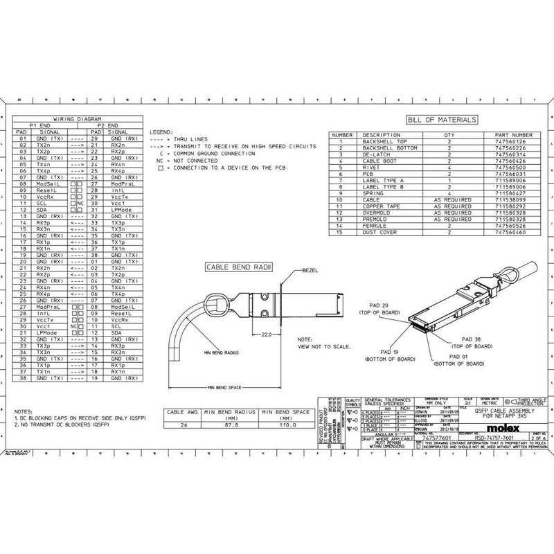 NetApp X6594-R6 - 1m Data Cable with Plug QSFP/QSFP | SAS Cntlr-Shelf/Shelf-Shelf/HA,