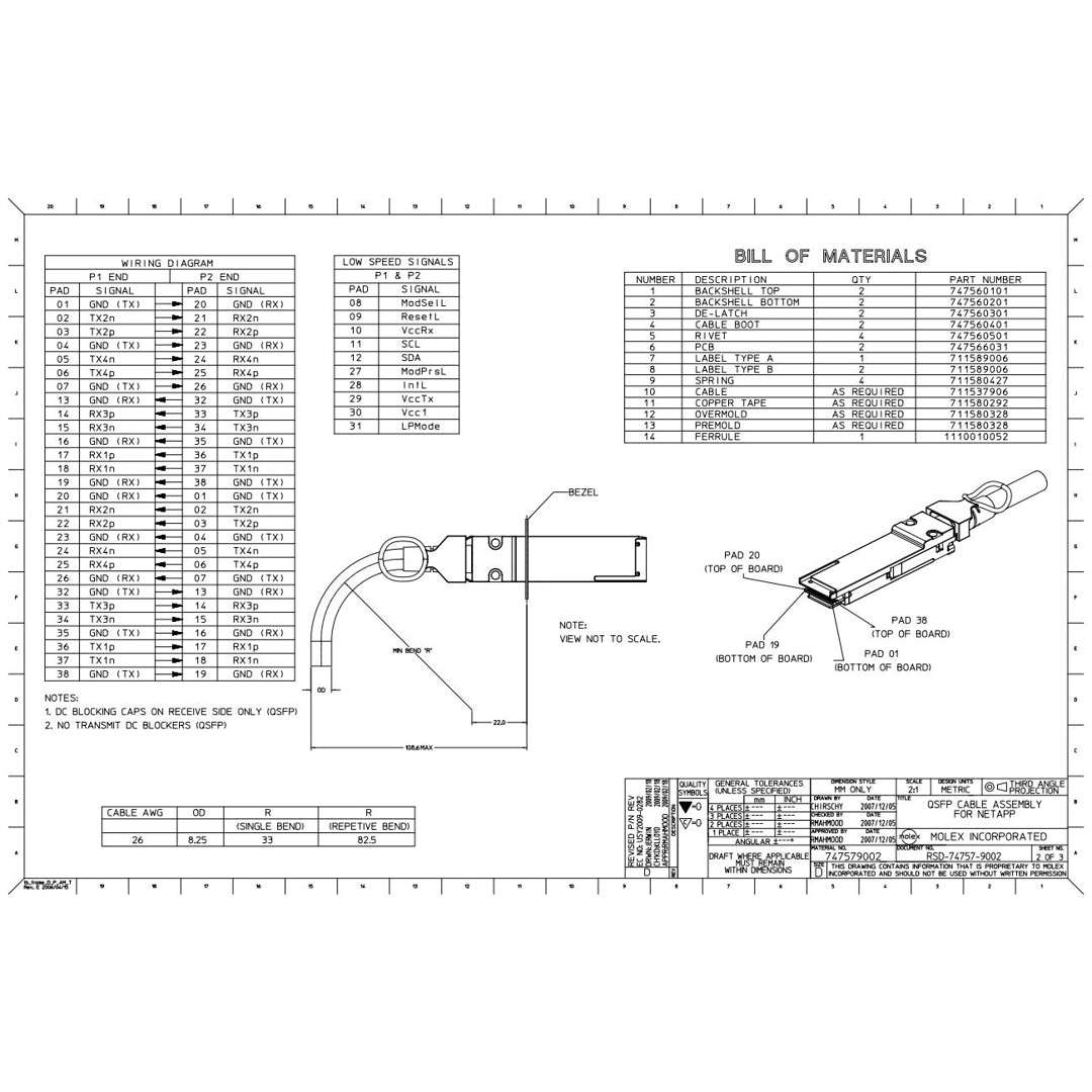NetApp X6558-R6 - 2m Data Cable with Plug QSFP/QSFP | SAS Cntlr-Shelf/Shelf-Shelf/HA,