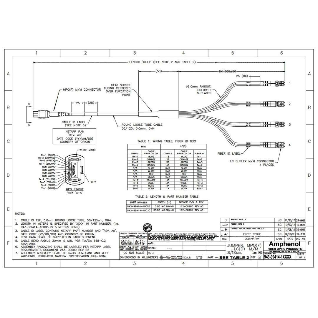 NetApp X66009A-R6 - 30m Data Cable with Plug QSFP/4xLC | Cntlr/Shelf-PatchP, OM4, QSFP-LC,