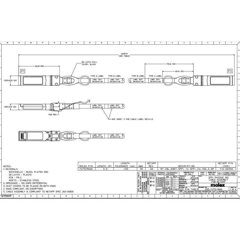 NetApp X6566B-3-R6 - 3m Data Cable with Plug SFP+/SFP+ | Cu, Twinax, 10Gb, SFP+/SFP+,