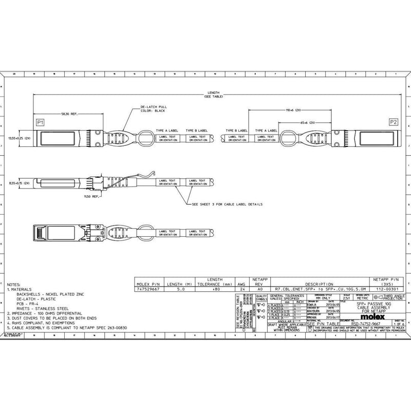NetApp X6566B-5-R6 - 5m Data Cable with Plug SFP+/SFP+ | Cu, Twinax, 10Gb, SFP+/SFP+,