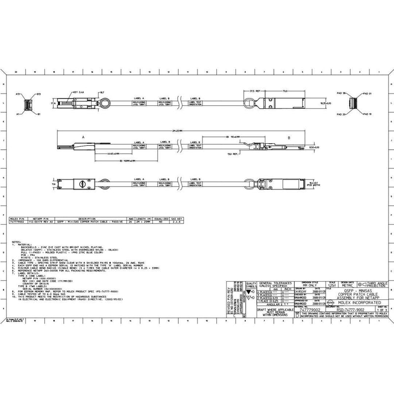 NetApp X6543A-R6 - 2m Data Cable with Plug miniSAS/QSFP | miniSAS Cntlr-Shelf,