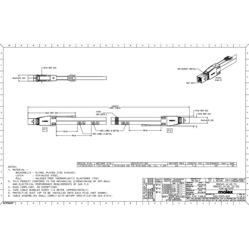 NetApp X-26007-00 - 3m Data Cable with Plug MiniSAS HD/MiniSAS HD | miniSAS HD-miniSAS HD, SAS3,