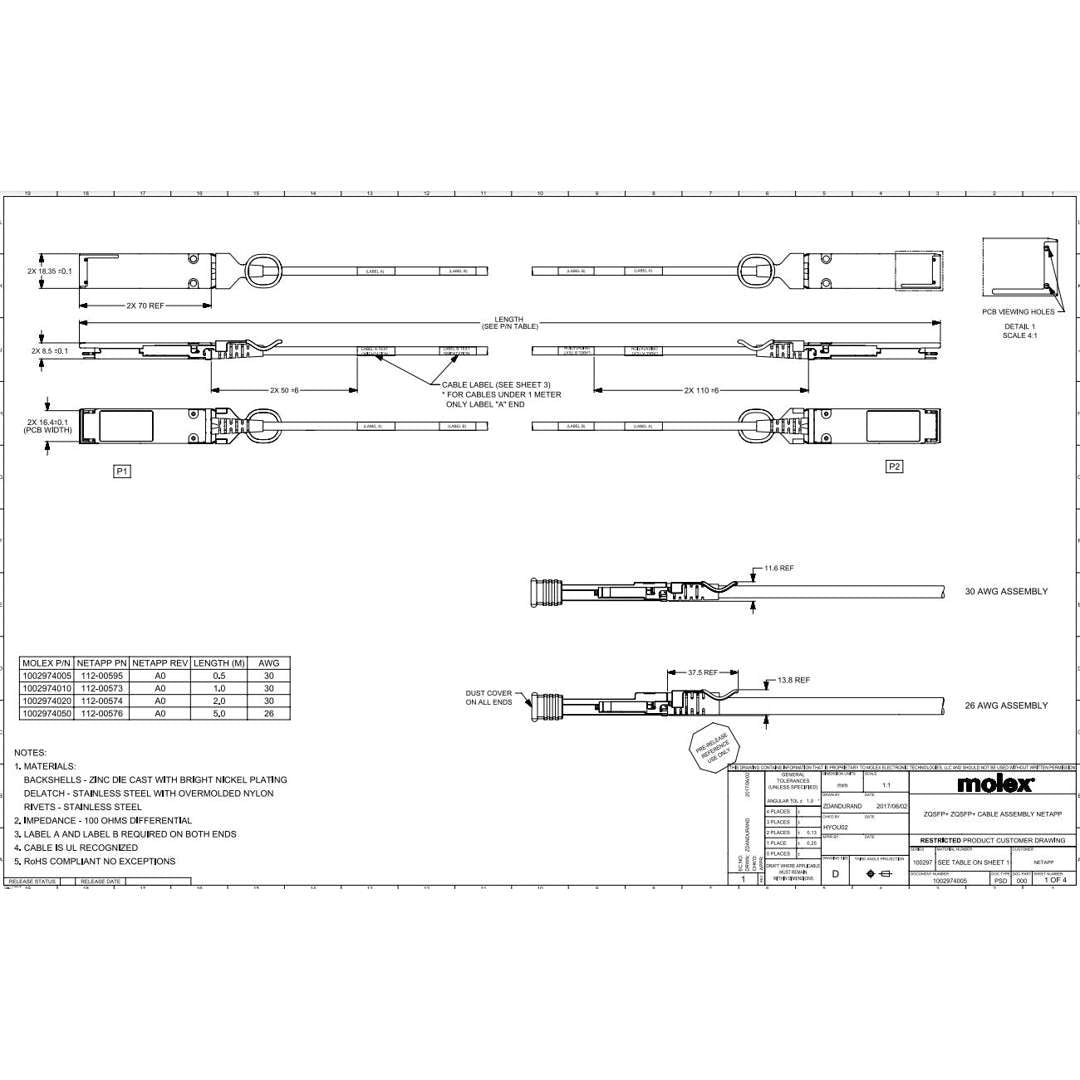 NetApp X66211A-2 - 2m Data Cable with Plug QSFP28/QSFP28 | QSFP28-QSFP28, Cu,