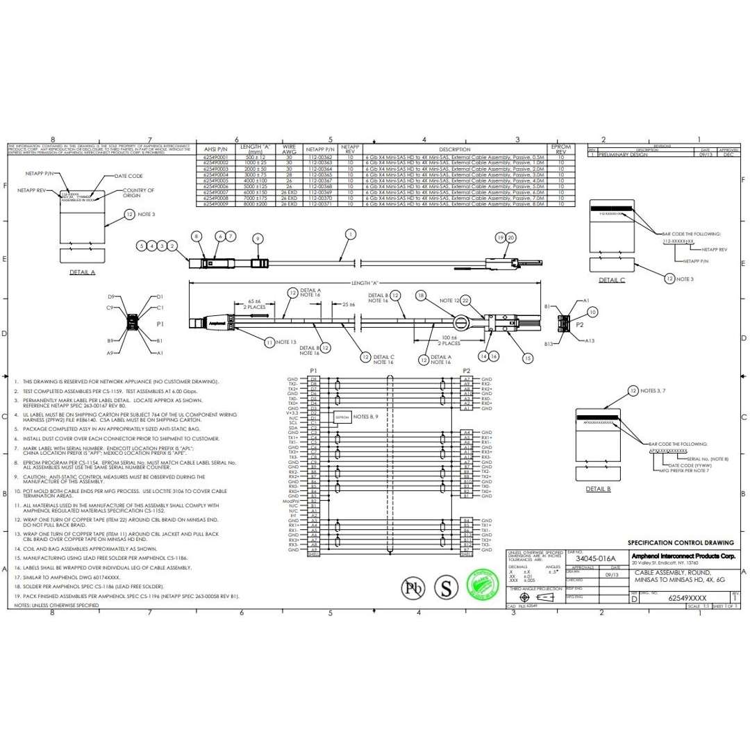 NetApp X-26003-00-R6 - 0.5m Data Cable with Plug MiniSAS HD/miniSAS | SAS HD to miniSAS, SAS2,