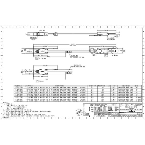 NetApp X-26003-00-R6 - 0.5m Data Cable with Plug MiniSAS HD/miniSAS | SAS HD to miniSAS, SAS2,