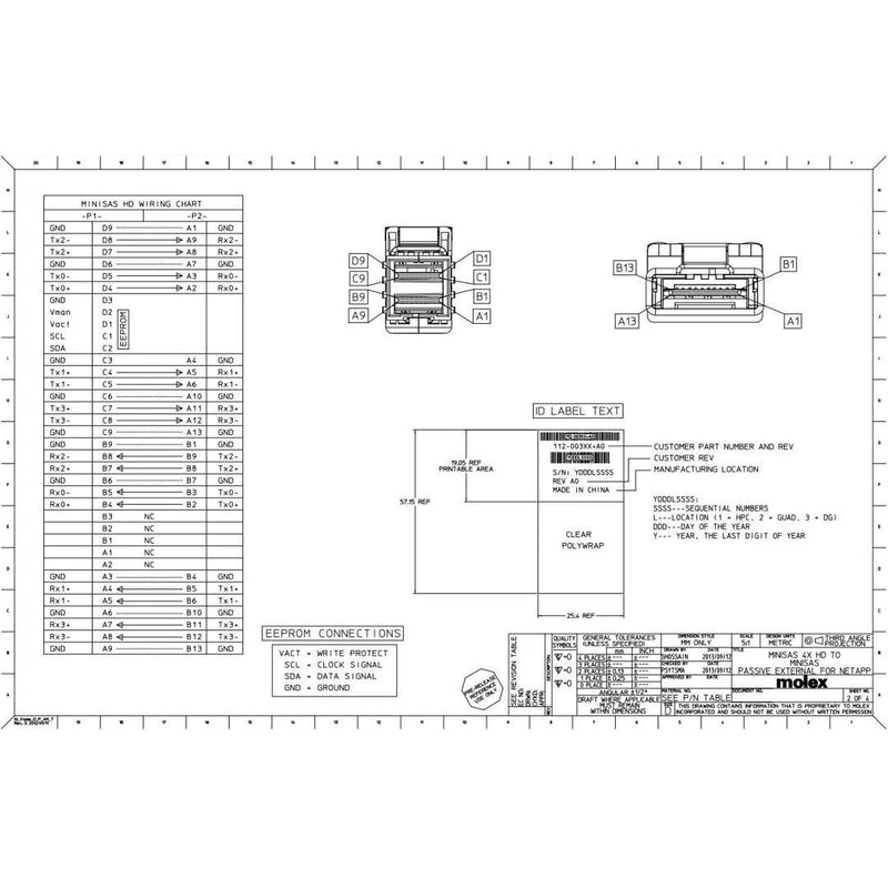 NetApp X-26002-00-R6 - 1m Data Cable with Plug MiniSAS HD/miniSAS | SAS HD to miniSAS, SAS2,