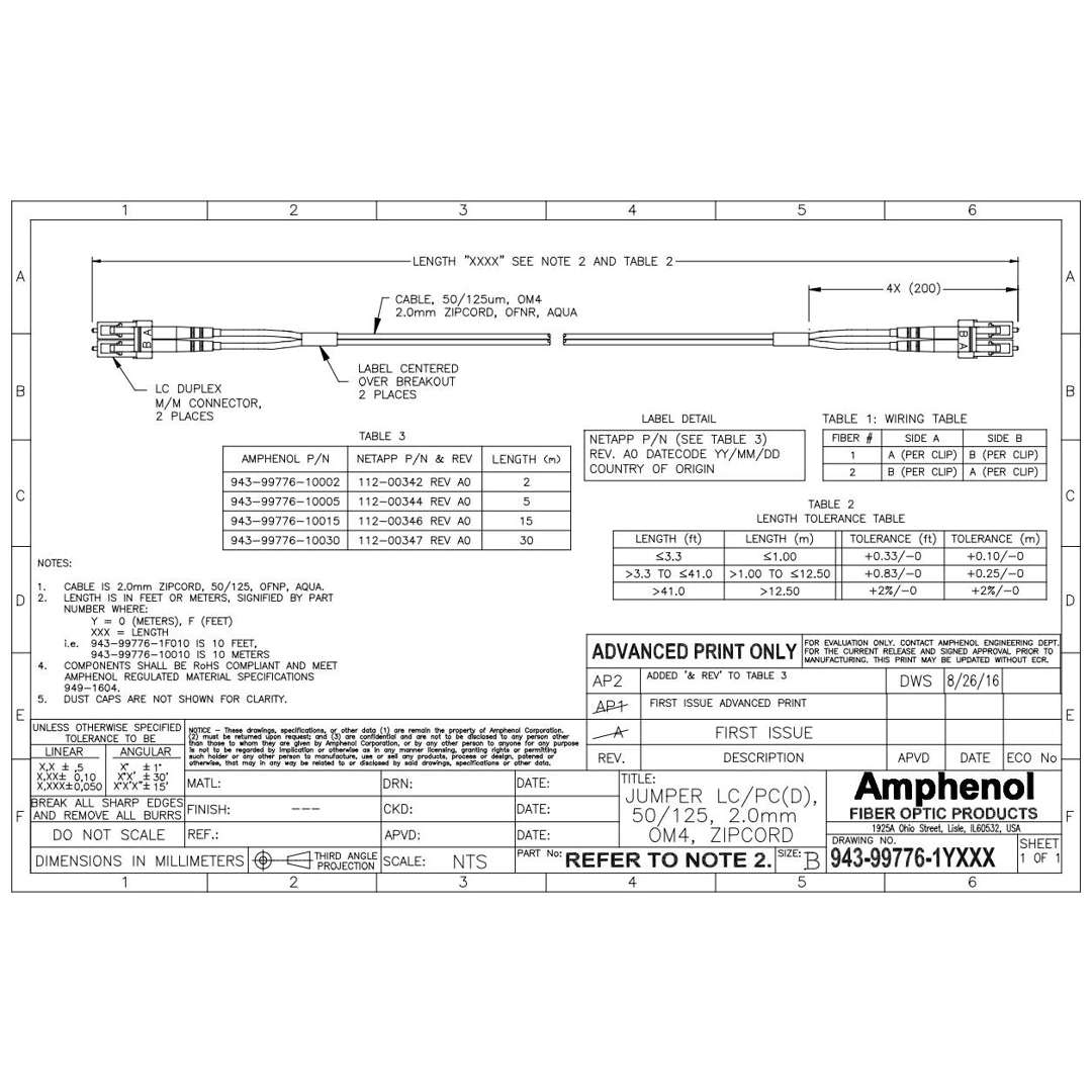 NetApp X66250-2 - 2m 50µmData Cable with Plug LC/LC | Cable, Opt, OM4, 50µm, LC/LC,