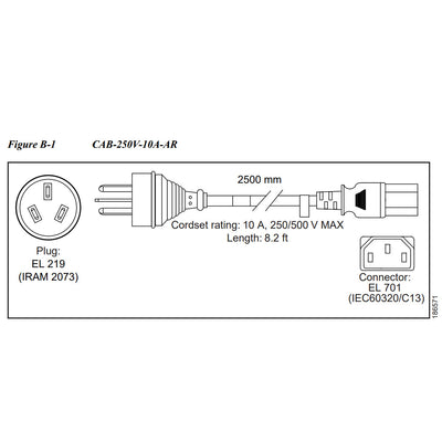 Cisco 250V, 10A, Argentina Power Cable Spare Part | CAB-250V-10A-AR=