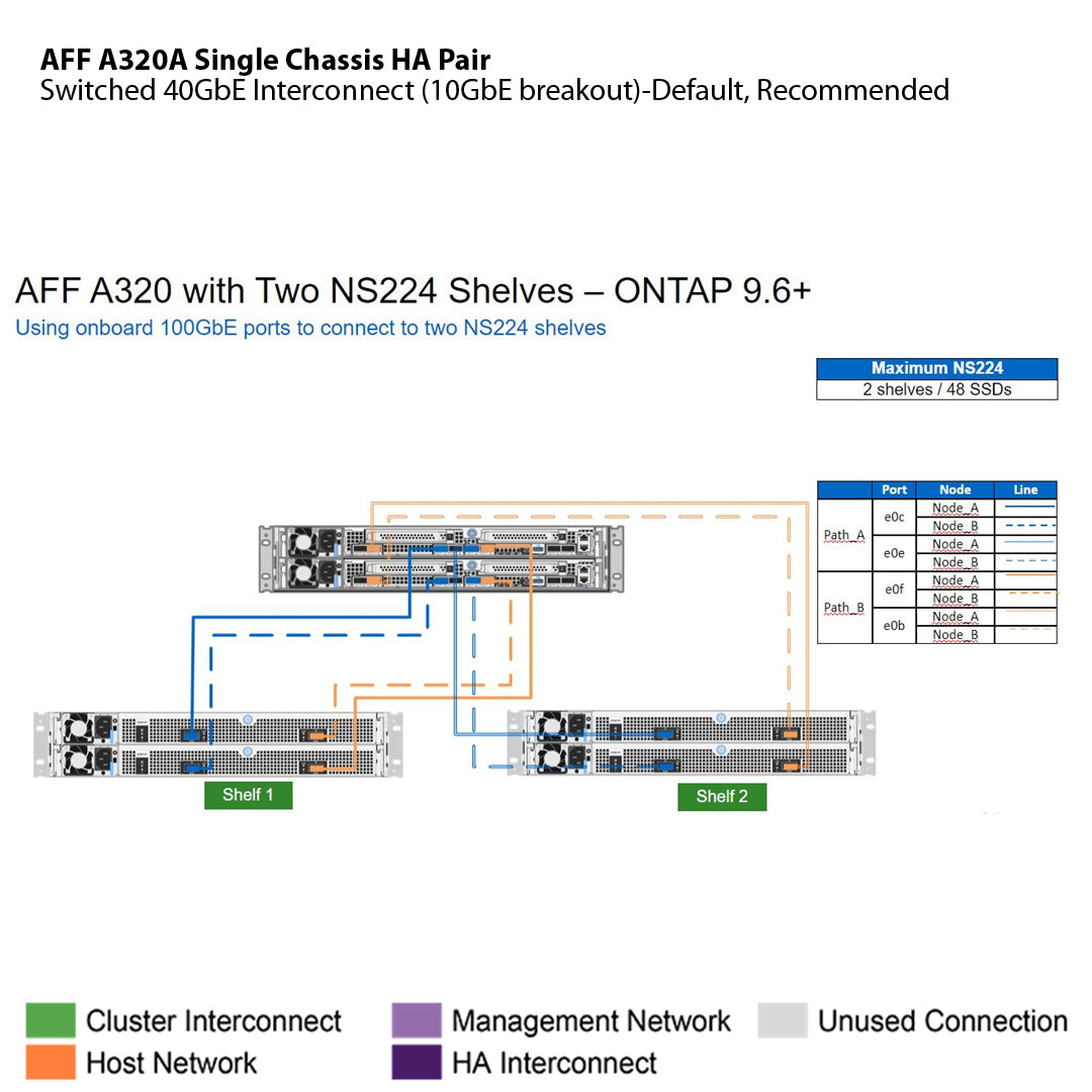 NetApp AFF A320 Single Chassis HA Pair Filer Head (AFF-A320A)