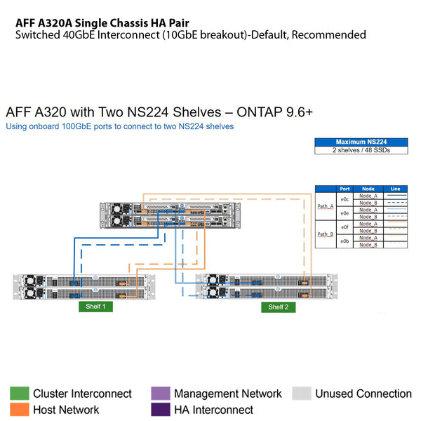 NetApp AFF A320 Single Chassis HA Pair Filer Head (AFF-A320A)