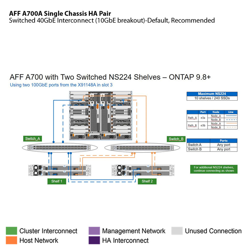 NetApp AFF A700 Single Chassis HA Pair Filer Head (AFF-A700A)